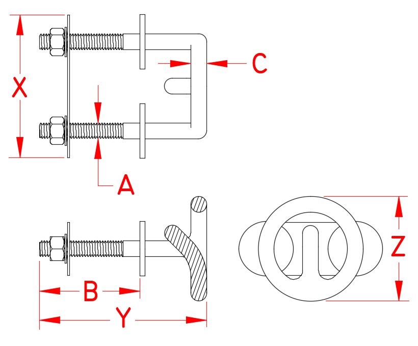 Stainless Steel Ski Tow Ring, S3588-0065, S3588-0075, Line Drawing Stainless Steel Ski Tow Ring, S3588-0065, S3588-0075, Line Drawing